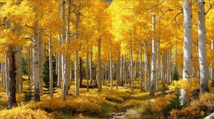 Fototapeta premium Golden aspen grove in autumn
