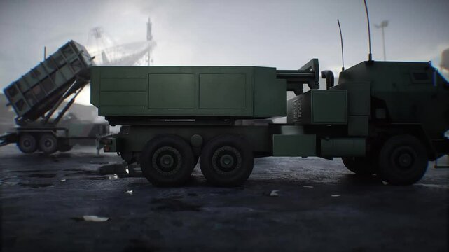 American High Mobility Artillery Rocket System. Military base.