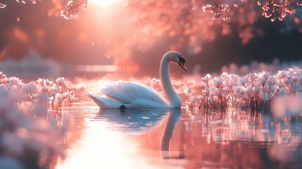 Swan in Pink Sunrise