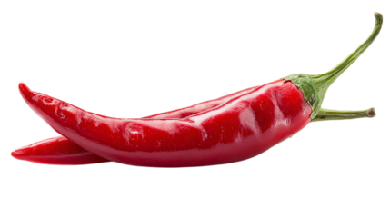 Close-up of spicy juicy red chili, heat and flavor concept, isolated on tranparent background 