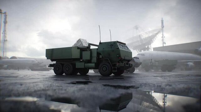 American High Mobility Artillery Rocket System. Military base.