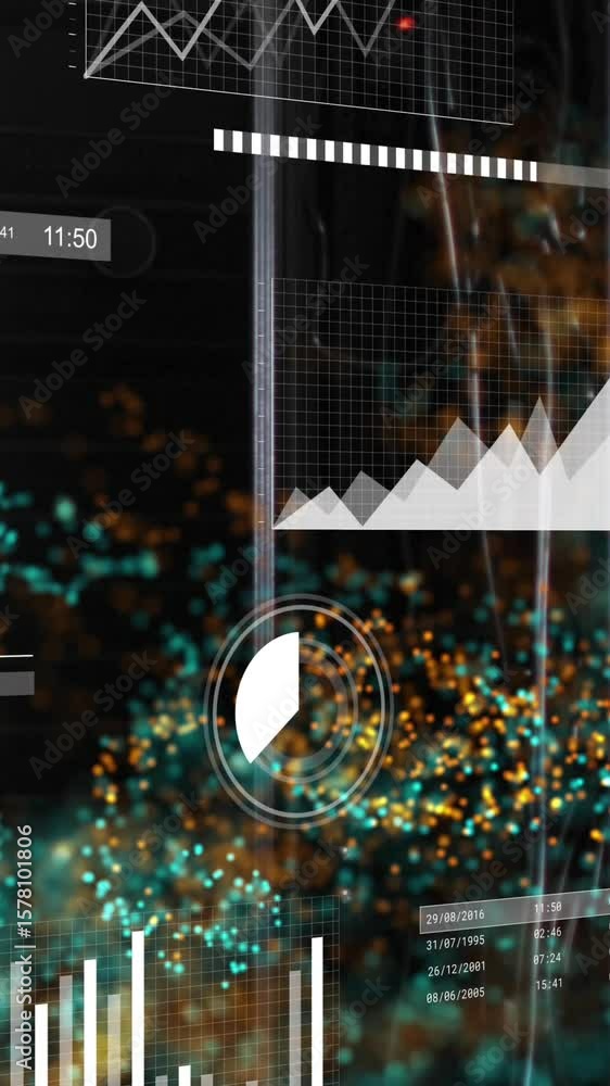 Poster animation of data processing and digital waves against black background