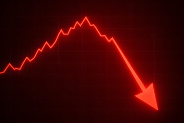 Red financial graph showing a sharp decline with a downward trending arrow