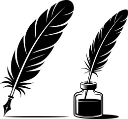 Sleek silhouette of quill pen and ink for literary decor