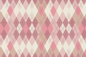 Fototapeta premium Seamless argyle pattern in pastel pink, beige, and mauve hues creates a soft and inviting textile design.