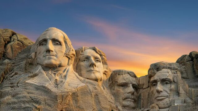 Majestic Mount Rushmore at sunset, a symbol of American history and leadership, creating a