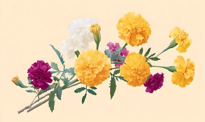 Day of the Dead marigolds and chrysanthemums suitable for printing. Generative AI