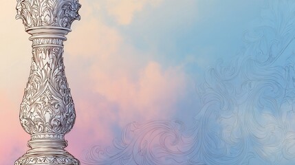Ornate pillar against a pastel sky