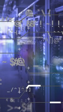 Animation shows global internet network and data processing concept.