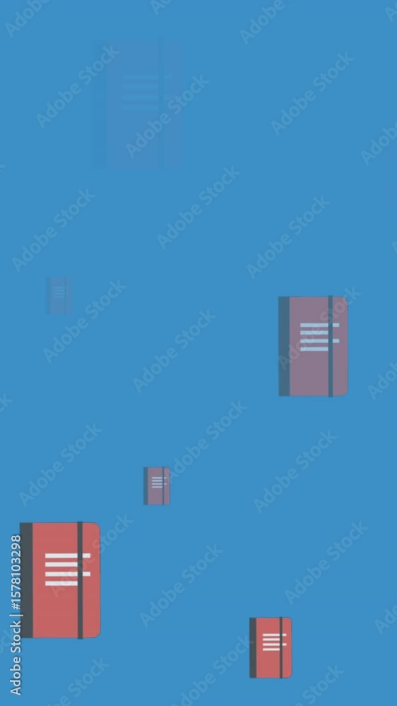 Poster animation of multiple diary icons against blue background with copy space