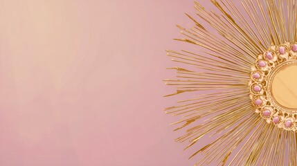 Golden sunburst monstrance against a soft pink backdrop