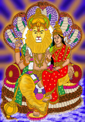 hand drawn digital art of lord narsingh