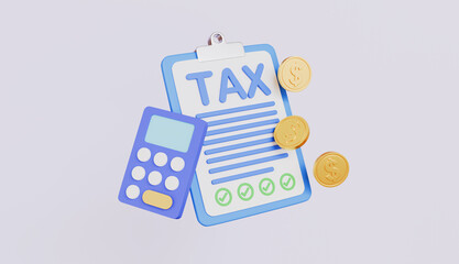 Tax document with dollar coin check mark and calculator, Approved tax documents financial management