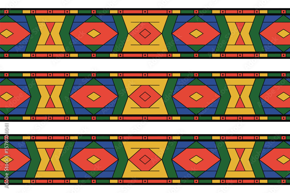 Aufkleber bold geometric pattern features a retro style with vibrant colors and symmetrical shapes creating a 