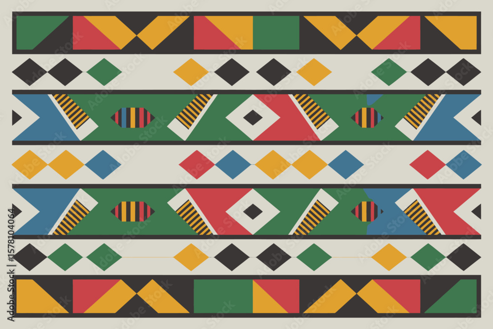 Aufkleber geometric pattern design with a colorful array of red, yellow, green, and blue shapes creating a vis