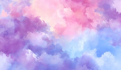 Naklejka premium Dreamy pastel cloudscape with pink, purple, and blue fluffy clouds in soft sky