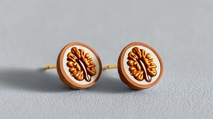Walnut Halves Styled as Gemstone Studs Golden Hue Highlights Clean Gray Background Minimal Food Concept Photography