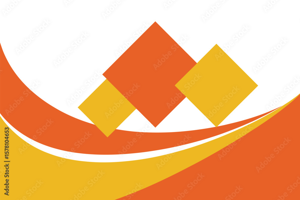 Poster geometric design featuring vibrant orange and yellow colors with abstract shapes on a white backgrou