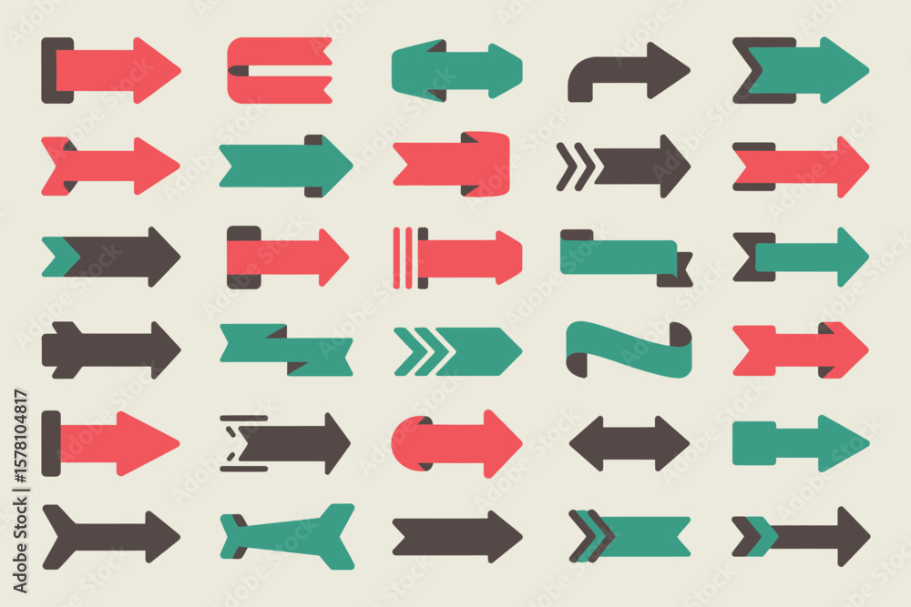 Poster diverse arrows collection shows various directional icons for graphic design projects and presentati