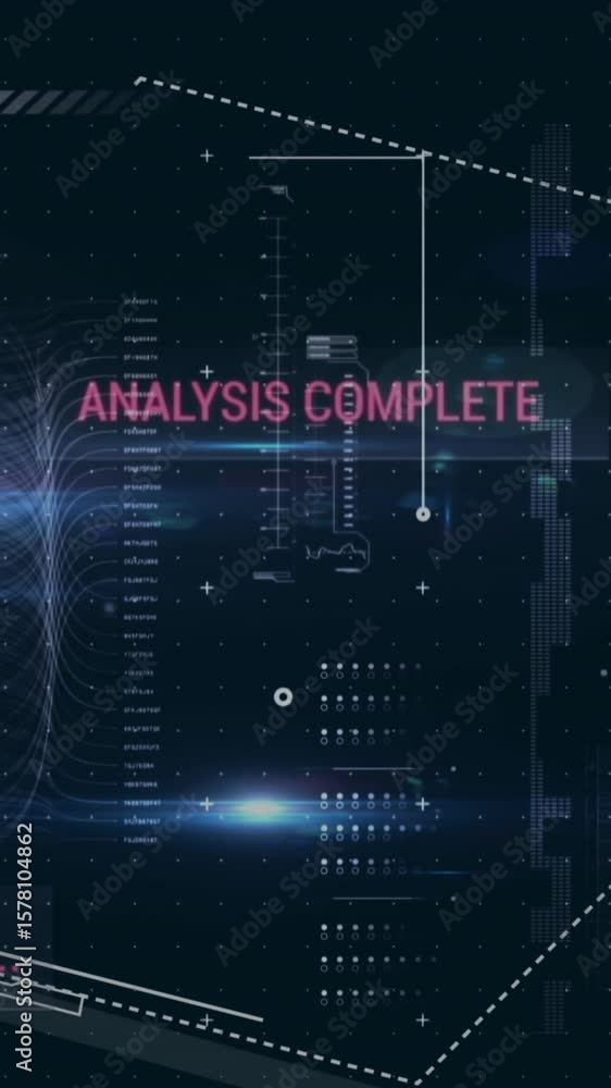 Poster animation of hexagons over graphs, texts, loading bars and computer language on black background