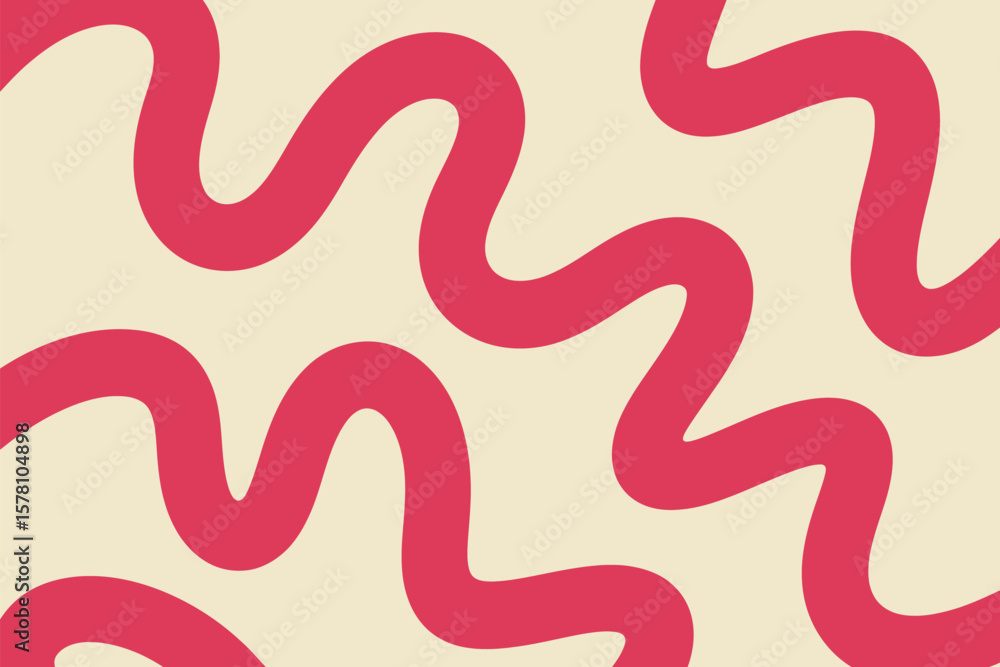 Poster wavy seamless pattern on a beige backdrop creates a funky, modern design element with abstract curve