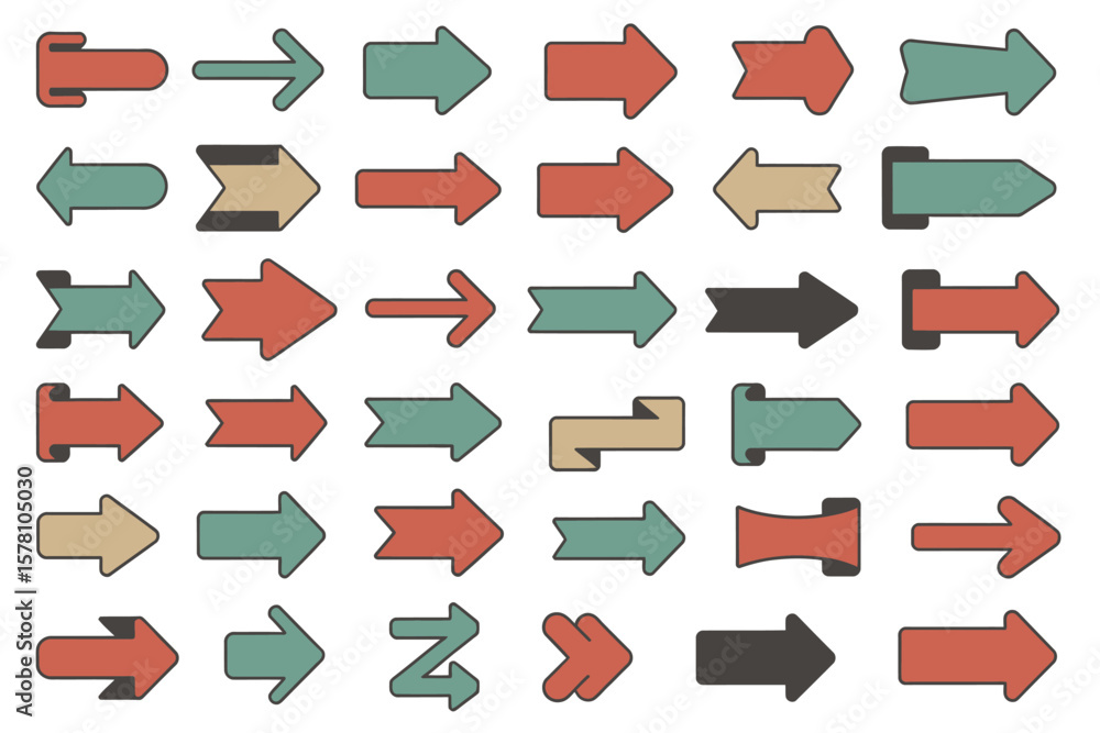 Poster displaying a set of directional arrows in varying colors and styles, ideal for web design and graphi