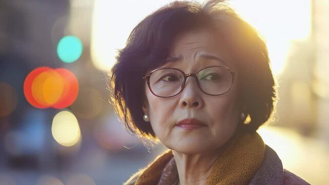 Mature Woman Contemplates Urban Development Prospects