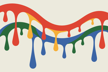 Naklejka premium Colorful paint streams down in a wavy, artistic design that features red, green, blue and yellow liquid drips on off-white background.