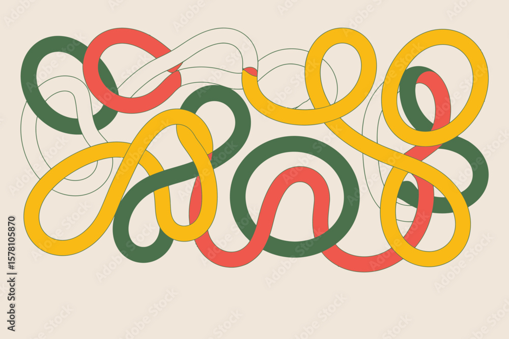 Poster creative flow with an abstract looping design featuring a retro color palette of yellow, green, and 