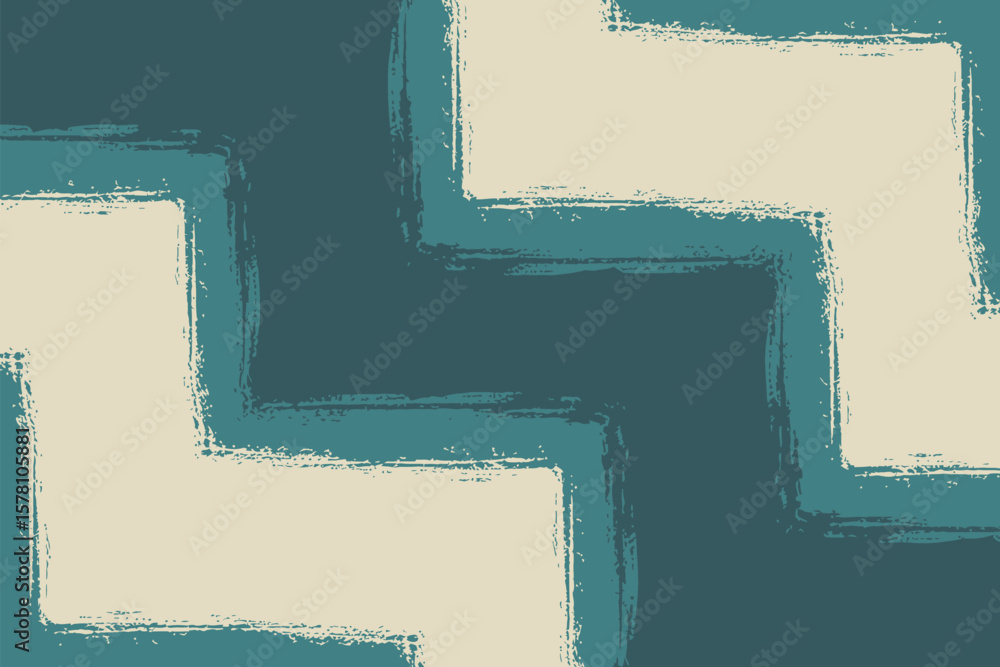 Poster abstract textured background with a zigzag pattern featuring shades of beige and teal with a brushst