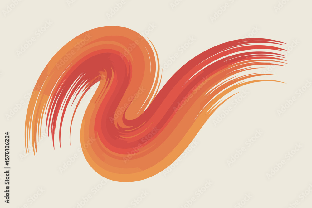 Poster sinuous brush stroke design features orange to red gradient for decorative abstract backgrounds and 