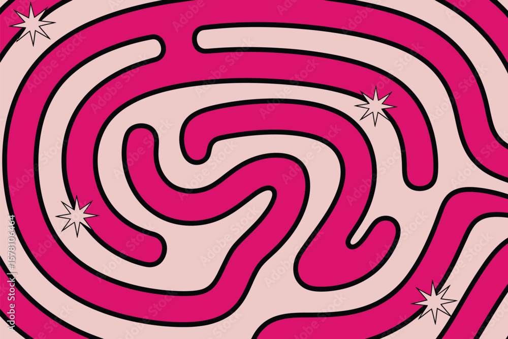 Poster abstract background features a pink and pale rose labyrinth pattern with glittering stars for a mode
