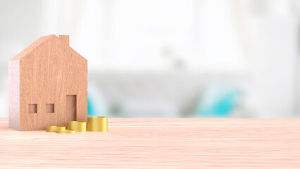 The House and coins for property or real estate concept 3d Rendering.