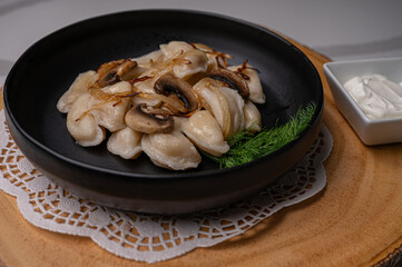 Classic potato dumplings with fried toppings