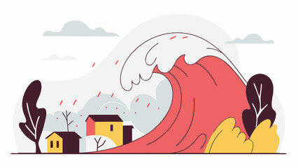 Tsunami Wave Natural Disaster Vector Illustration