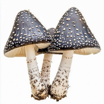 coprinopsis picacea magpie inkcap mushroom speckled black white isolated on white transparent background