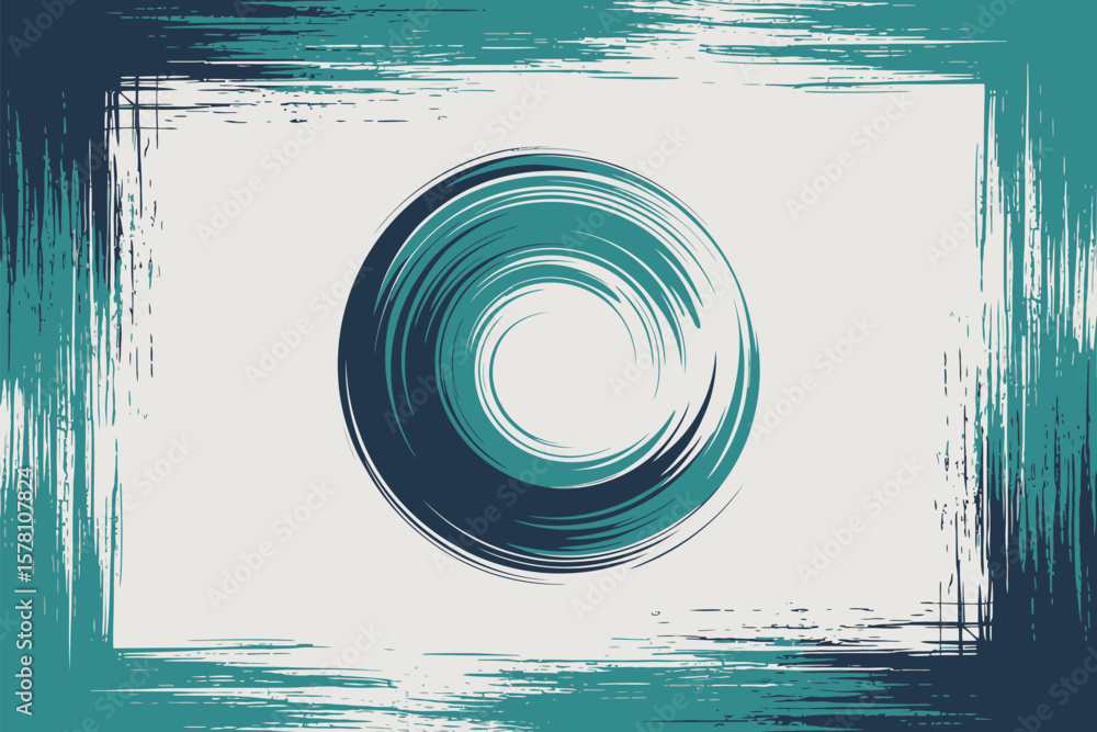Poster circular teal brush stroke design with a textured edge, perfect for backgrounds and creative project