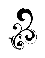 Obraz premium Elegant black floral flourish design with swirling leaves and curls on a white background.