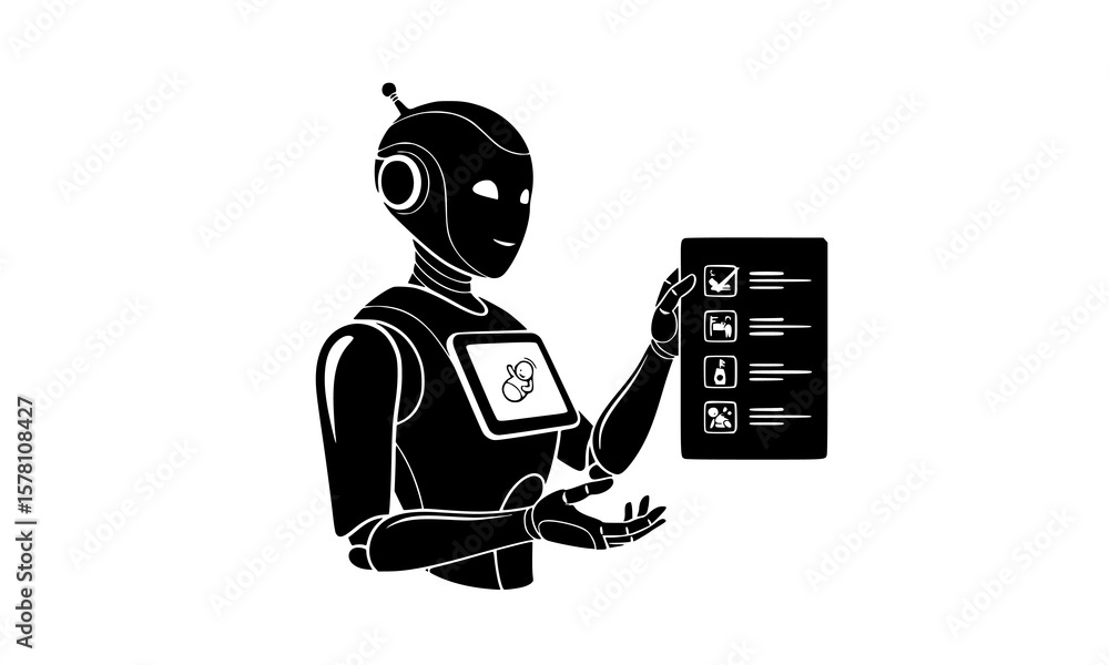 Poster a robot displays a checklist on a clipboard, highlighting task completion