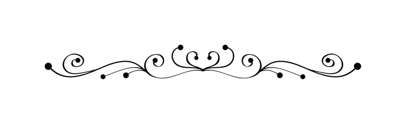 Elegant black and white floral design, symmetrical swirls and dots, decorative divider. © Bushcraft