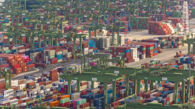 day time singapore city world famous container port dock traffic bay aerial panorama 4k timelapse