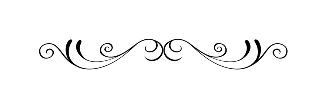 Decorative flourish element featuring symmetrical swirls and elegant curves in black on a white background.