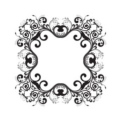 Intricate black and white floral design with a central blank space.
