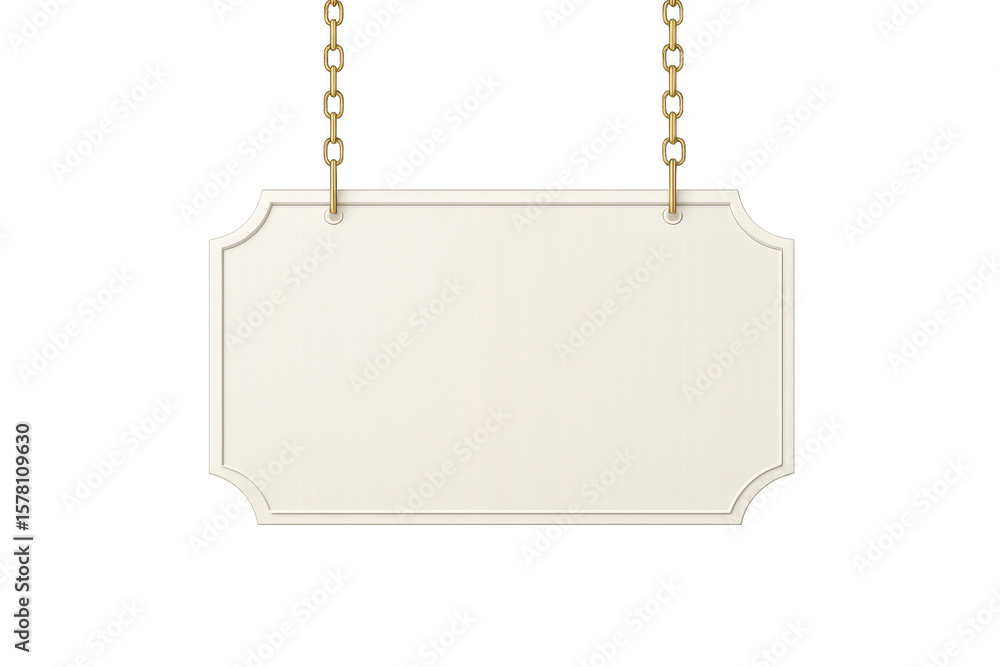 Fototapete Empty white sign with golden chains hanging on a transparent background, perfect for adding your own text or design