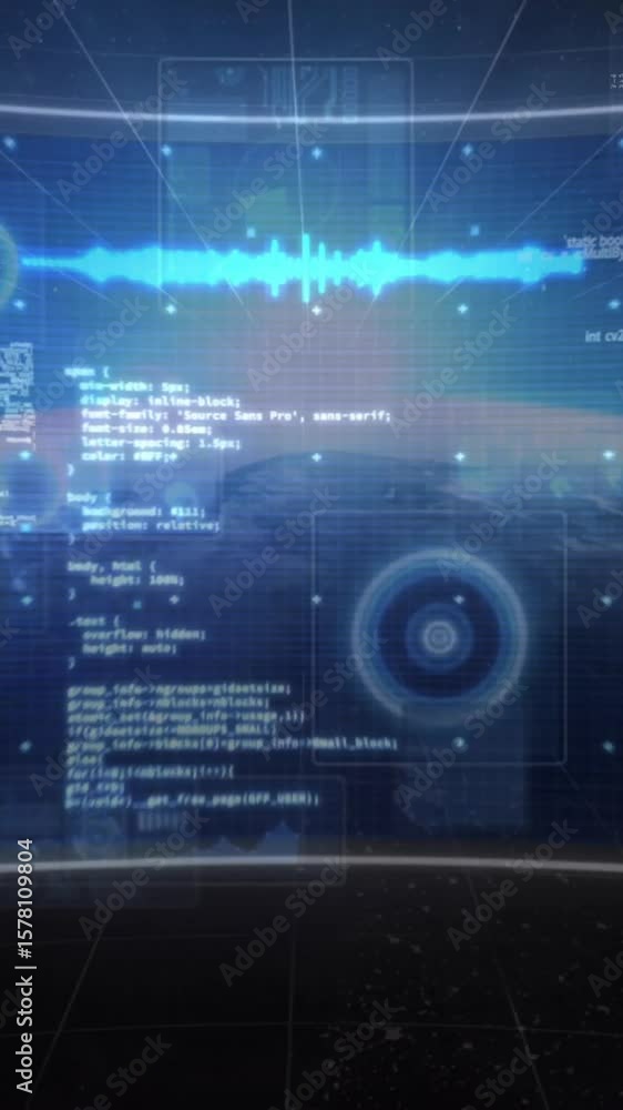 Poster animation of data processing over globe on black background