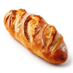 Artisan Sourdough Baguette Loaf with Golden Crust Isolated on White Background, Freshly Baked Bread for Sandwiches, Healthy Eating, and Culinary Creations