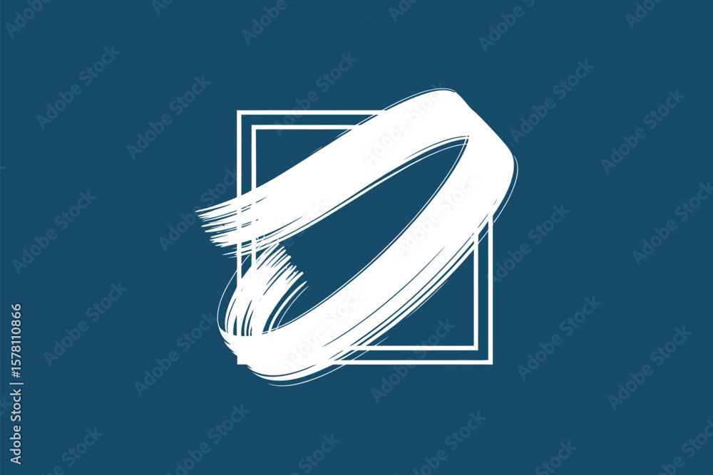Poster artistic background with flowing brush strokes inside a square frame, creating a clean and modern gr