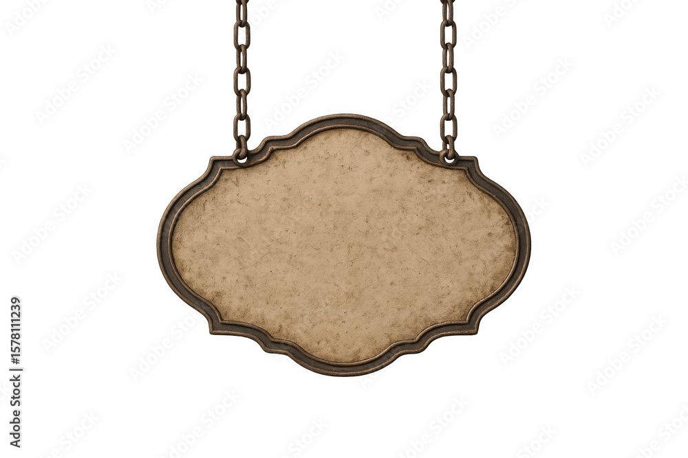 Fototapete Old empty sign hanging from chains with transparent background, perfect for adding your own text or design