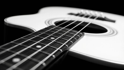 Fototapeta premium Acoustic guitar neck and strings close-up in black and white