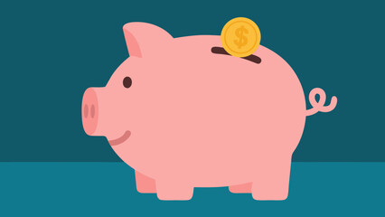 Pink piggy bank with a dollar coin saving for future financial growth